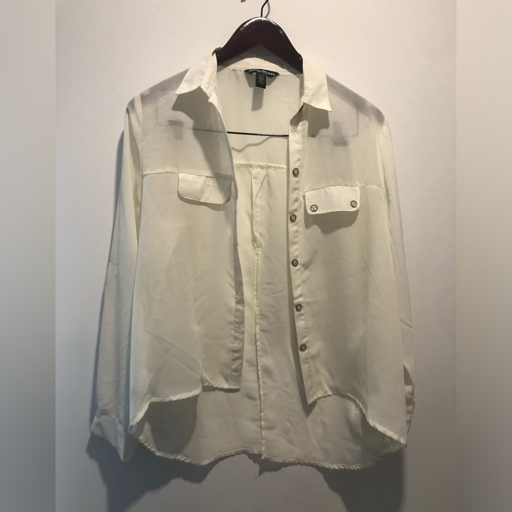 Streetwear Society Cream Button-Down Sheer Blouse